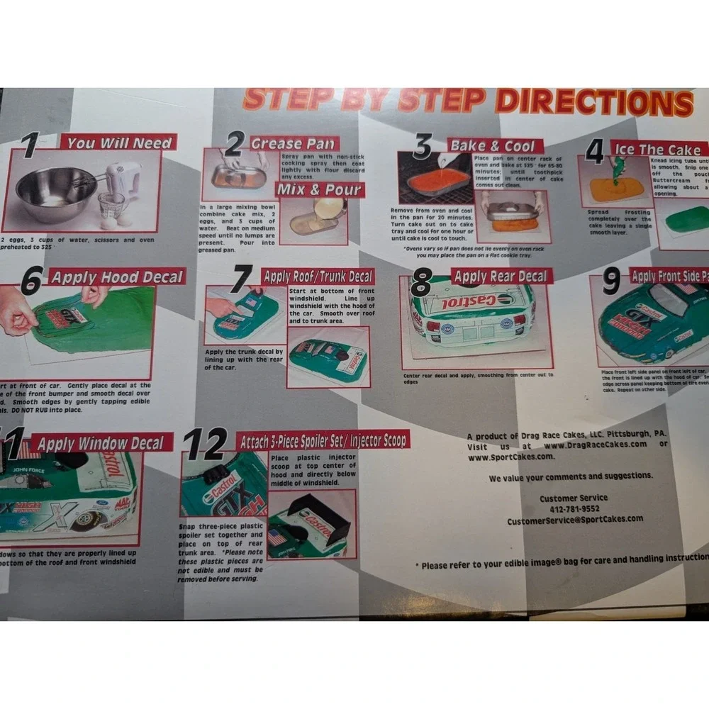 Drag Race Cakes, NHRA Race Car Baking Kit John Force Racing Cake Pan